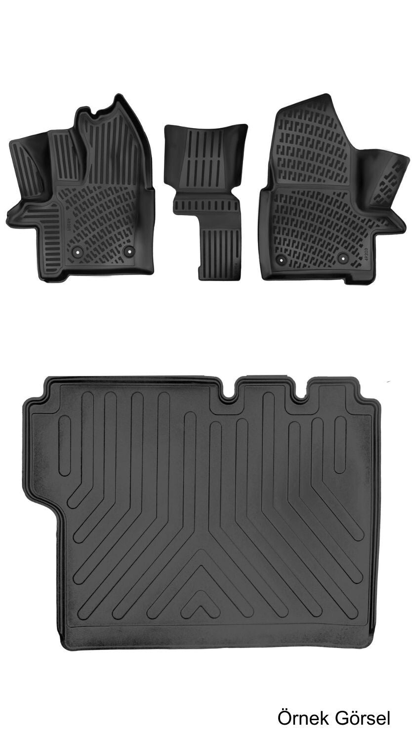 Rizline Ford Tourneo Custom 8+1 2012-2023 (Şoför + 2 Yolcu Koltuğu - Otomatik Vites) 3D Araca Özel Paspas ve Bagaj Havuzu Set Bmy