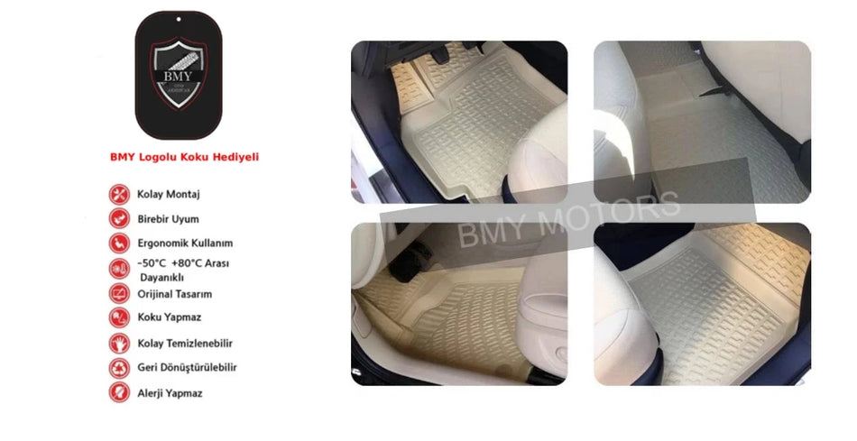 Rizline Dacia Logan 2 Sedan EU 2013-2021 İle Uyumlu 3D Havuzlu Paspas Bej